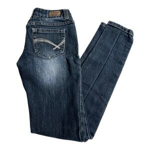 Reign Blue Denim Ankle JEANS Embroidered Pocket Women's 0 Short 24x27.5 Low Rise